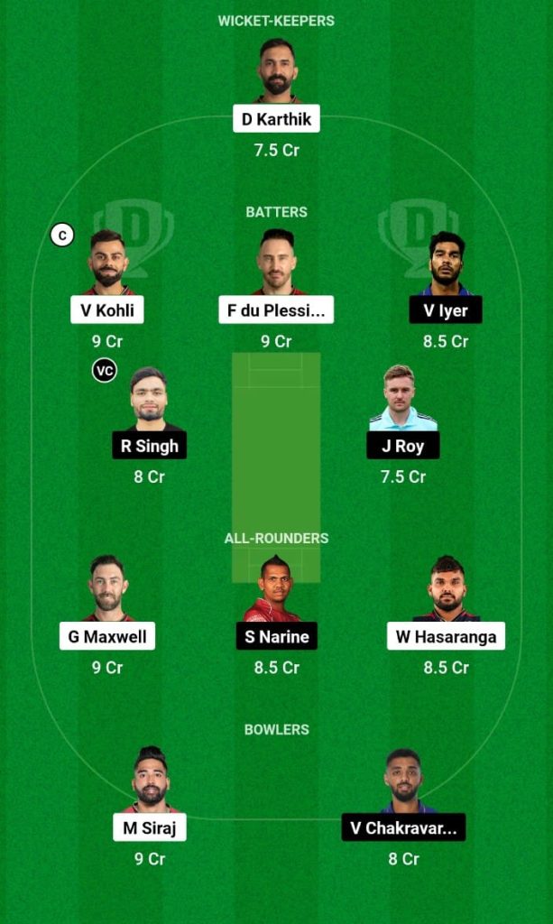 RCB vs KKR Dream11 Prediction, Fantasy Tips