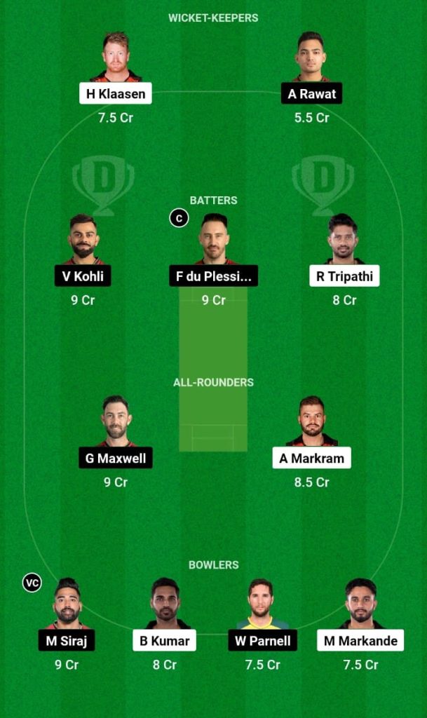 SRH vs RCB Dream11 Prediction, Fantasy Tips