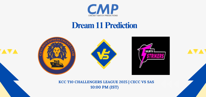 KCC T10 Challengers League 2025 Match 33 CECC vs SAS Dream11 Prediction
