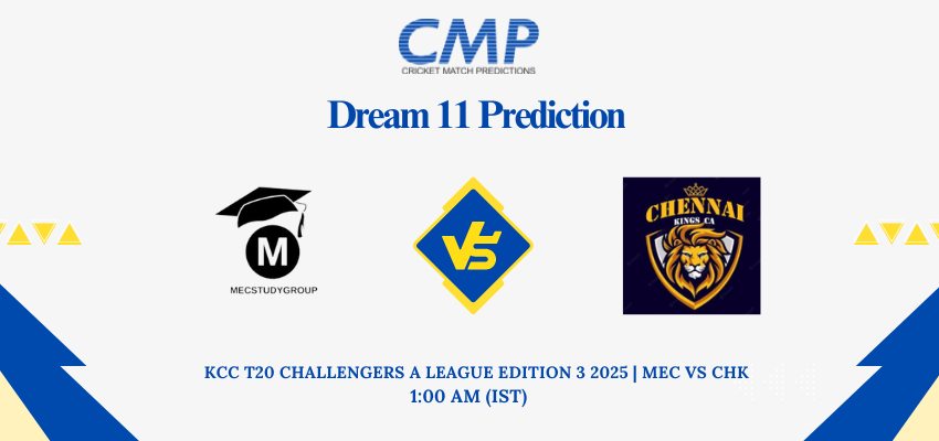 MEC vs CHK Dream11 Prediction Today Match KCC T20 Challengers A League Edition 3 2025 Match 29 Fantasy Tips