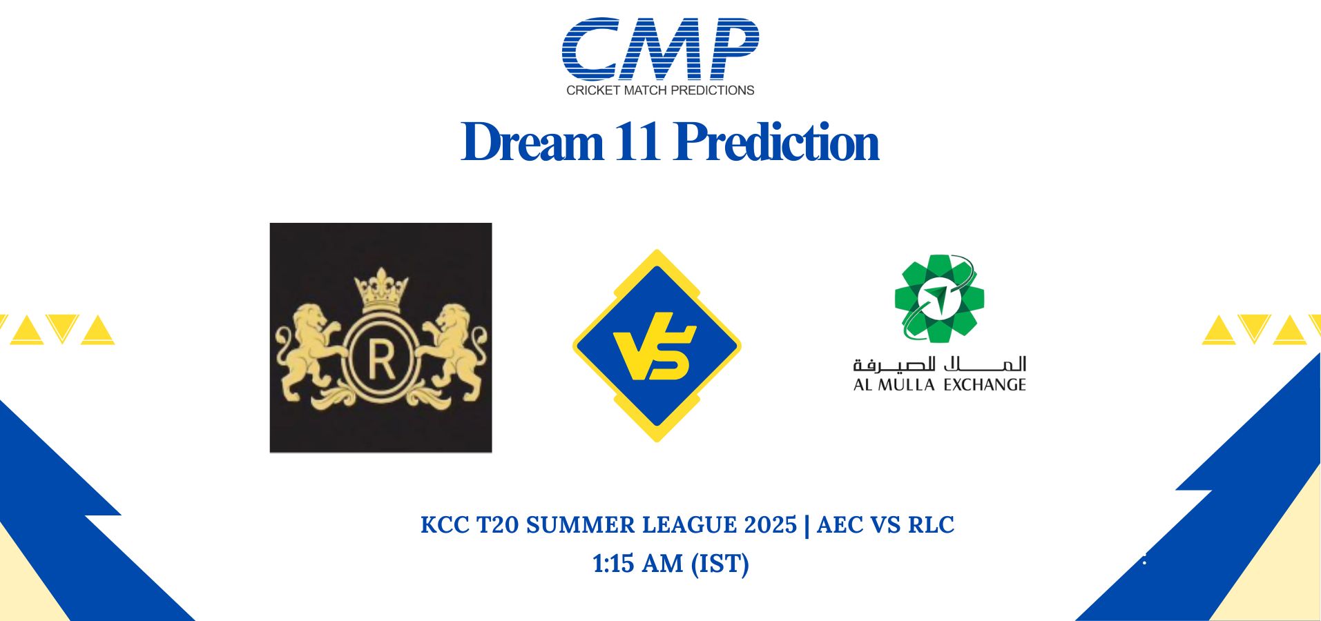 AEC vs RLC Dream11 Prediction KCC T20 Summer League 2025 Match 16 Fantasy Tips