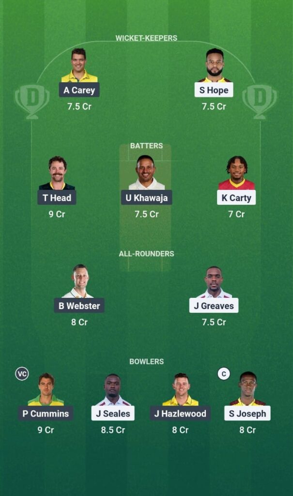 WI vs AUS Dream11 Prediction Today Match Australia Tour West of Indies 2025 2nd Test